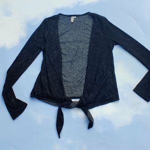 Heather Grey Open Cardigan with Tie Front Layering Top
